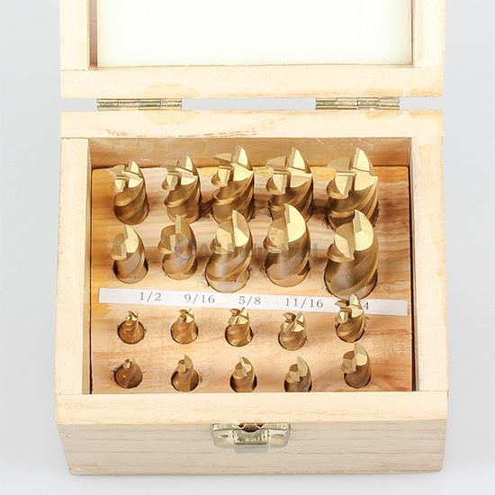 End Mill Set 20 Pc. 2 & 4 Flute 3/163/4" x 16ths High Speed Steel Tin